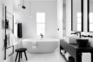 Granatowa łazienka: Aranżacja wnętrza, ściana w kolorze granatu