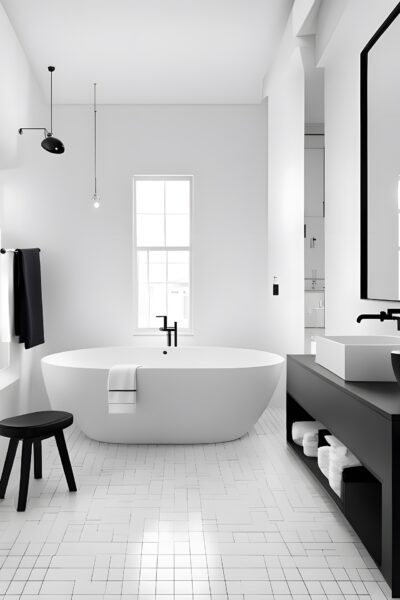 Granatowa łazienka: Aranżacja wnętrza, ściana w kolorze granatu