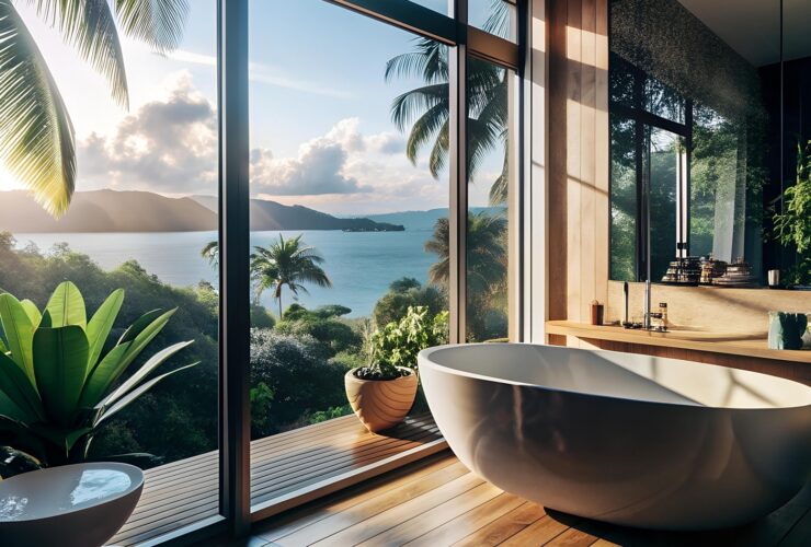 Szara łazienka z drewnem: Aranżacja i inspiracje