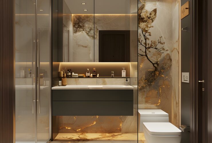 Żółta łazienka: Aranżacja, inspiracja, ściana i drewno